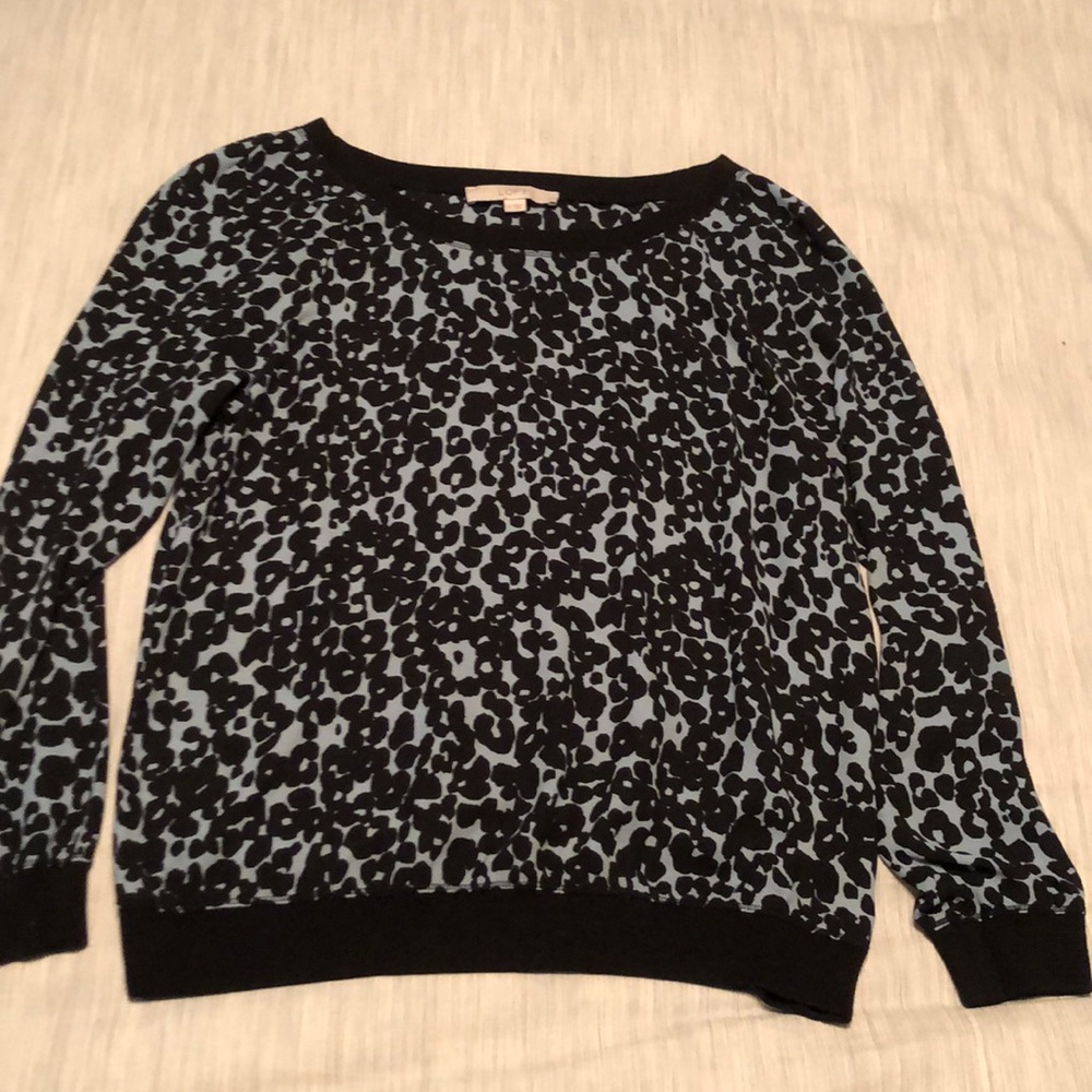 Loft Blue & Black Leopard Print Top